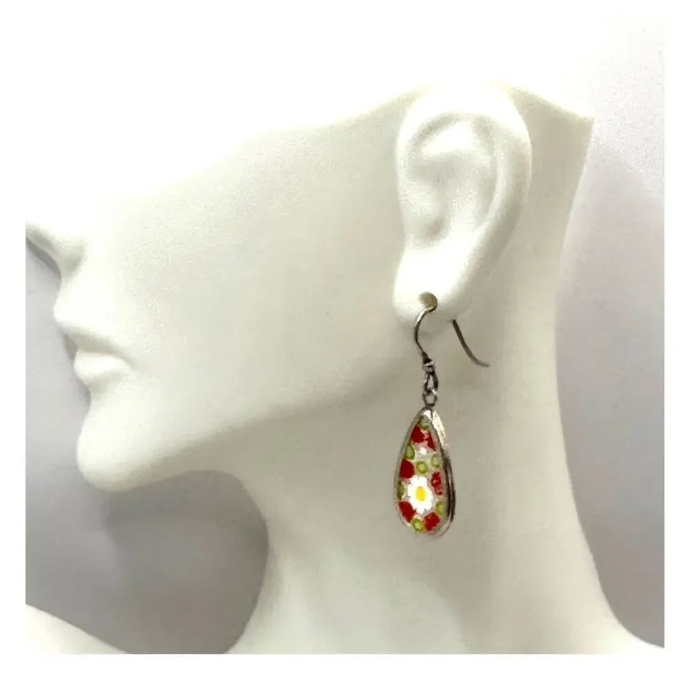 Murano millefiori teardrop sterling silver earrings